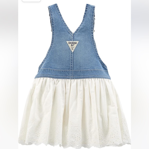 Worn 1x OshKosh jean jumper with white eyelet trim size 3T - Picture 2 of 3